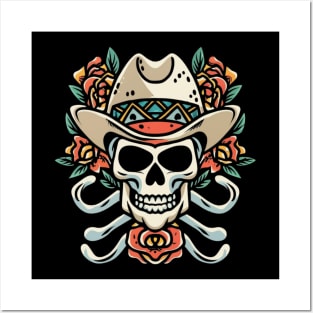 Cowboy Skeleton Floral tattoo Posters and Art